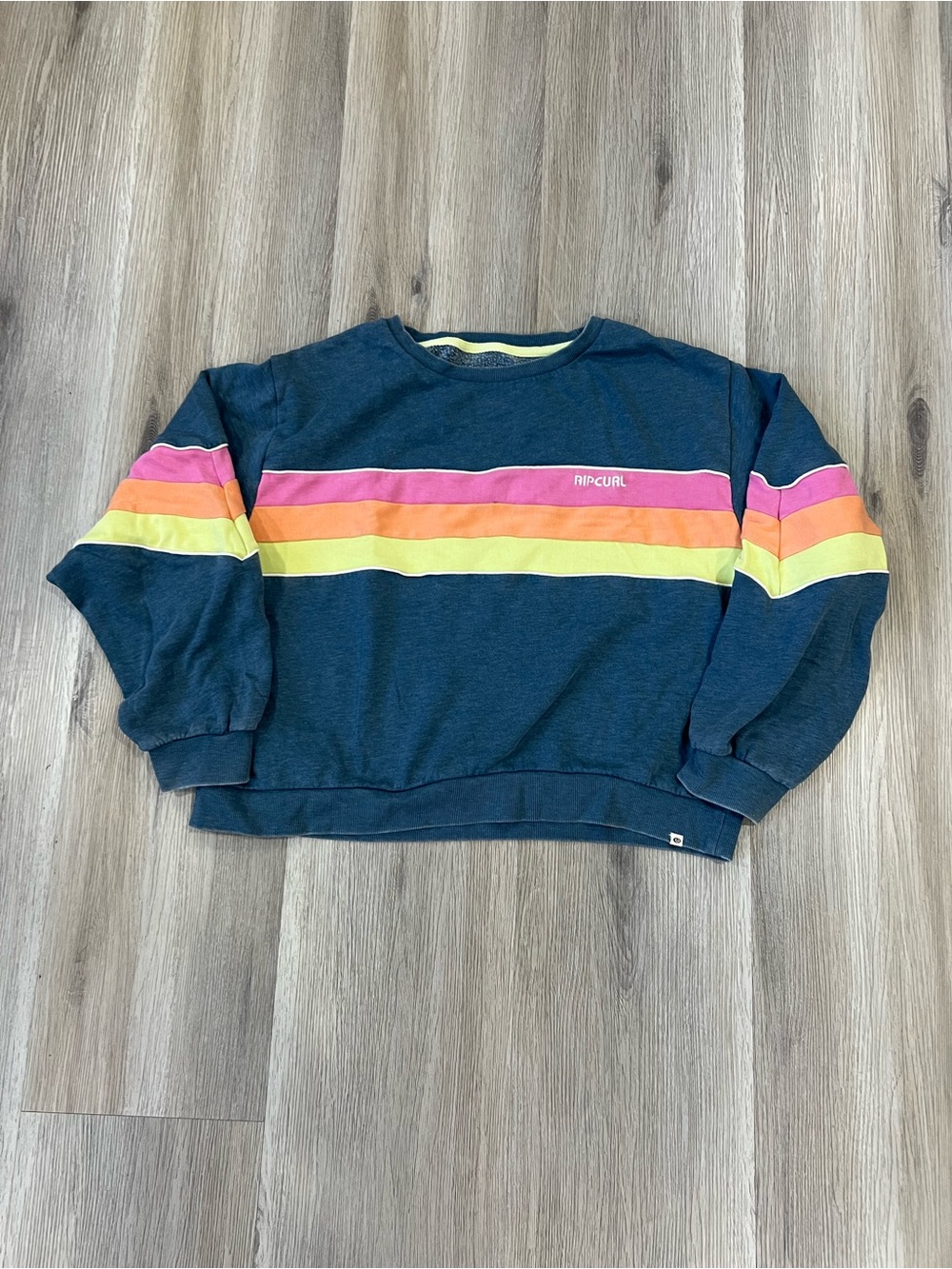 Rip Curl Navy Crewneck with Pink, Orange & Yellow Stripes